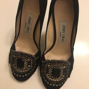 Jimmy Choo Black jeweled satin pumps size 5.5